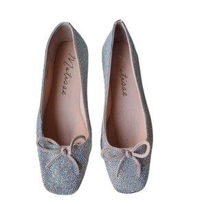 Matisse Roxy Rhinestone Ballet Flats With Bow Detail Square Toe Size 7